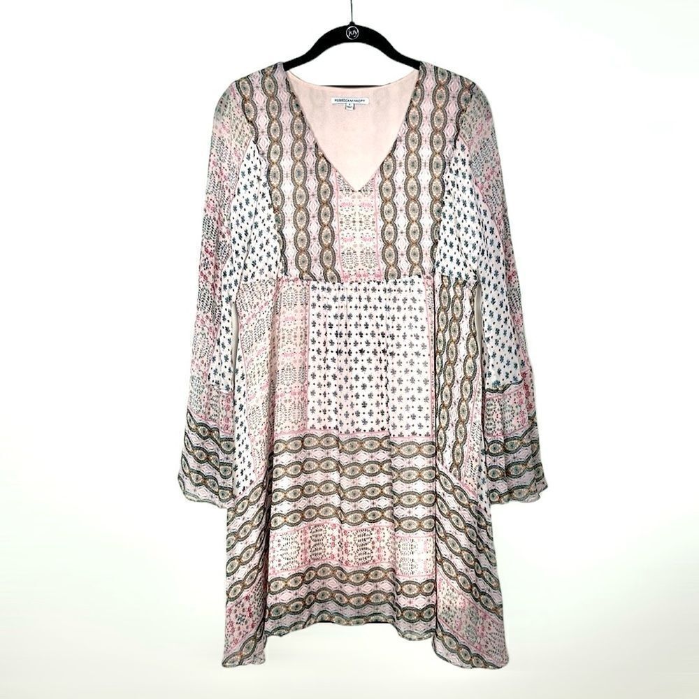 Rebecca Minkoff Redland Mini Dress Pink Chiffon Long Sleeves V-neck size S - Picture 10 of 15